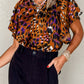 Leopard Notched Short Sleeve Blouse