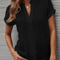 Full Size Notched Short Sleeve Blouse