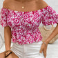 Peplum Printed Off-Shoulder Short Sleeve Blouse