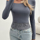 Single Shoulder Long Sleeve Lace T-Shirt