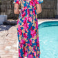 Printed Square Neck Short Sleeve Midi Dress