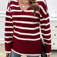 Devine Striped V-Neck Long Sleeve Knit Top