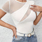 Mesh Patchwork Round Neck Short Sleeve Top
