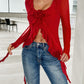 Flower Scoop Neck Long Sleeve Top