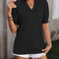 Textured Notched Flounce Sleeve Blouse