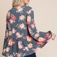Super Lady Full Size Babydoll Floral Long Sleeve Blouse