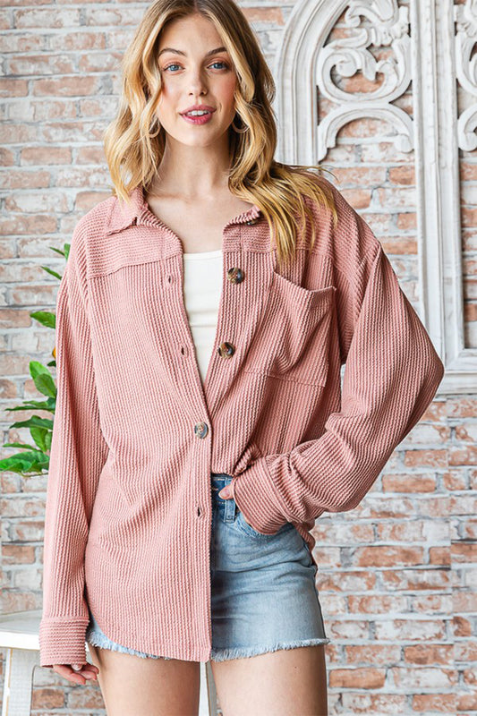 Reborn J Button Up Long Sleeve Dk Peach Shacket