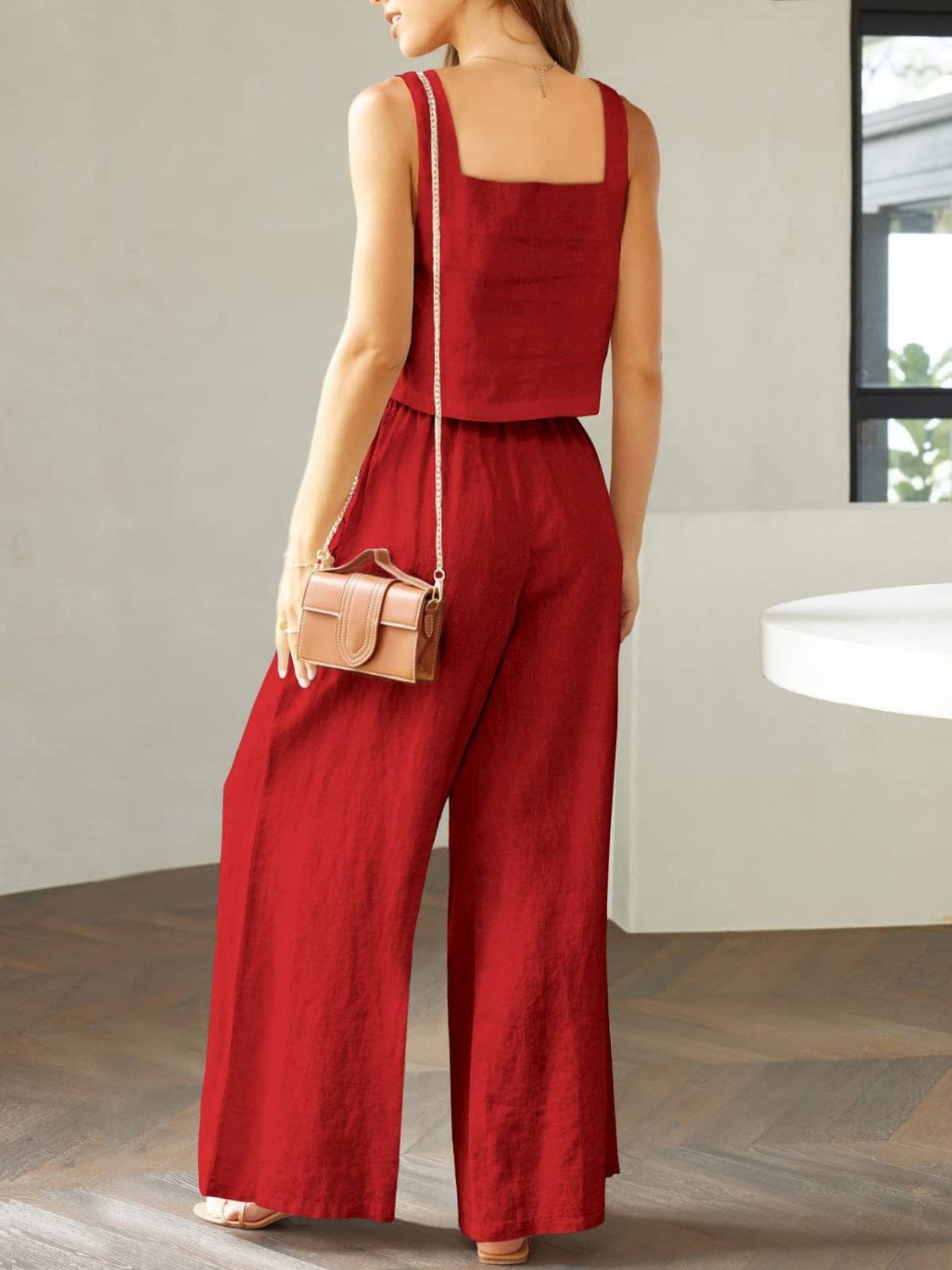 Full Size Square Neck Top and Wide Leg Pants Set