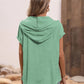Full Size Half Button Hooded Short Sleeve Blouse