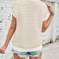 Lovelet Striped Round Neck Cap Sleeve Sweater