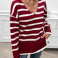 Devine Striped V-Neck Long Sleeve Knit Top