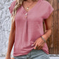 Full Size Decorative Button V-Neck Short Sleeve Blouse
