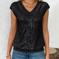 Sequin V-Neck Cap Sleeve Top