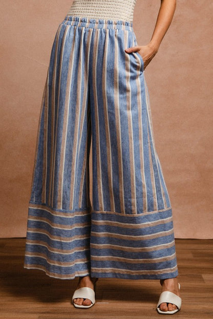 BiBi Striped Wide Leg Pants with Pockets - Brand BiBi