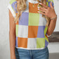 Mandy Checkered Round Neck Cap Sleeve Knit Top