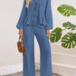 Tie Neck Balloon Sleeve Top and Pants Set