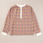 Mulit-Color Plaid Round Neck Long Sleeve Blouse