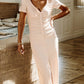 Ruched V-Neck Short Sleeve Dress