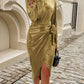 Devine Tied Boat Neck Long Sleeve Dress