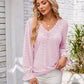 Applique V-Neck Flounce Sleeve T-Shirt