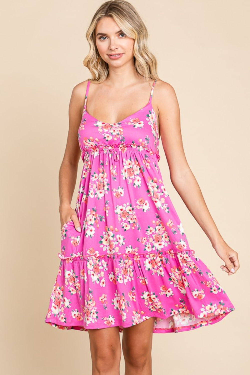 Culture Code Full Size Floral Ruffled Cami Dress *