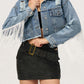 Distressed Fringe Collared Neck Cropped Denim Top