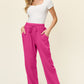 Double Take Full Size Texture Drawstring Straight Pants