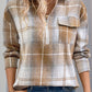 Perfee Plaid Collared Neck Half Zip Long Sleeve Top