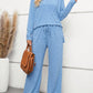 Flower V-Neck Long Sleeve Top and Pants Set