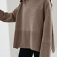 Side Slit Turtleneck Drop Shoulder Sweater