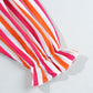 Striped Notched Flounce Sleeve Blouse