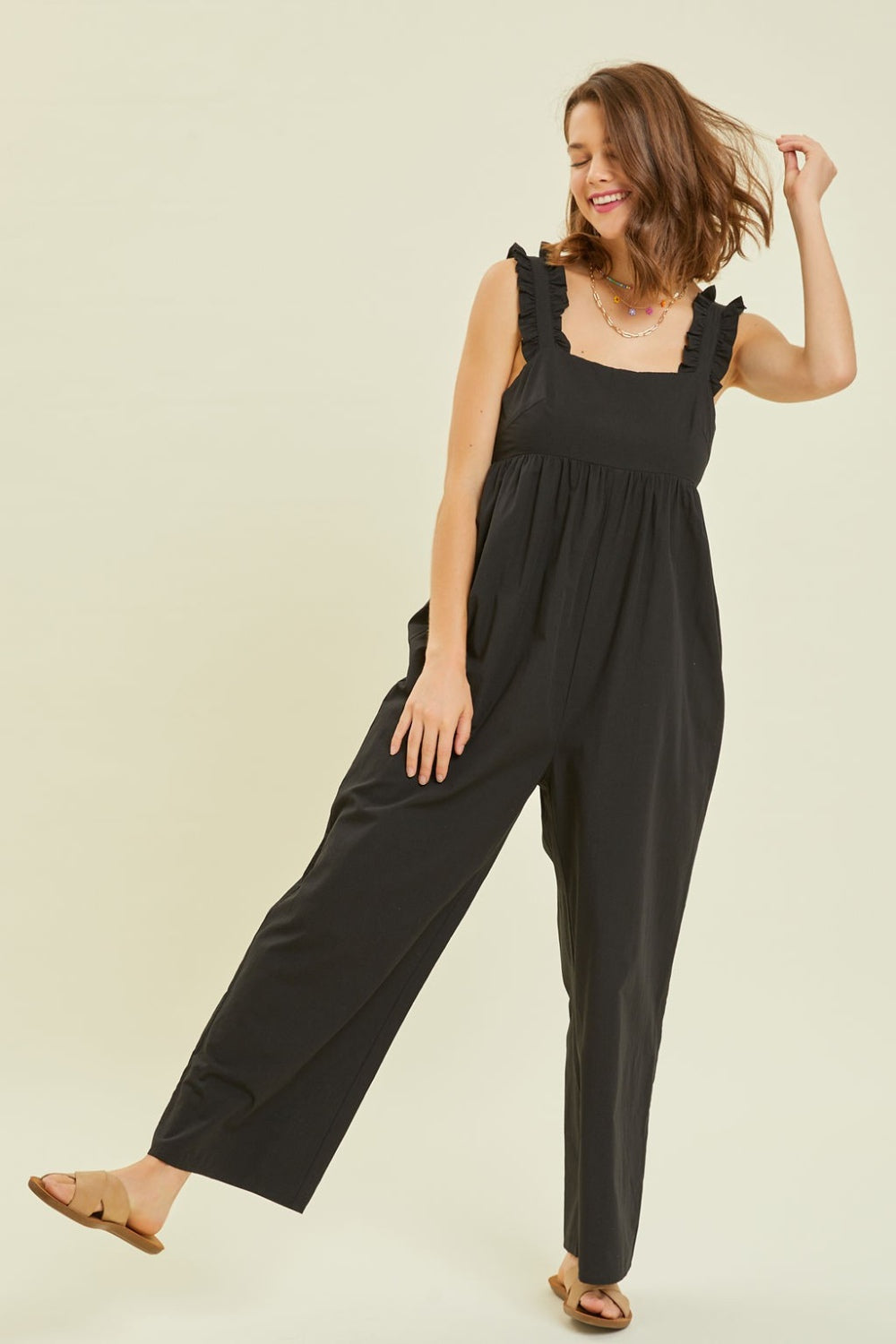 HEYSON Full Size Ruffled Strap Back Tie Wide Leg Jumpsuit *