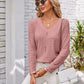 Full Size Decorative Button Openwork V-Neck T-Shirt