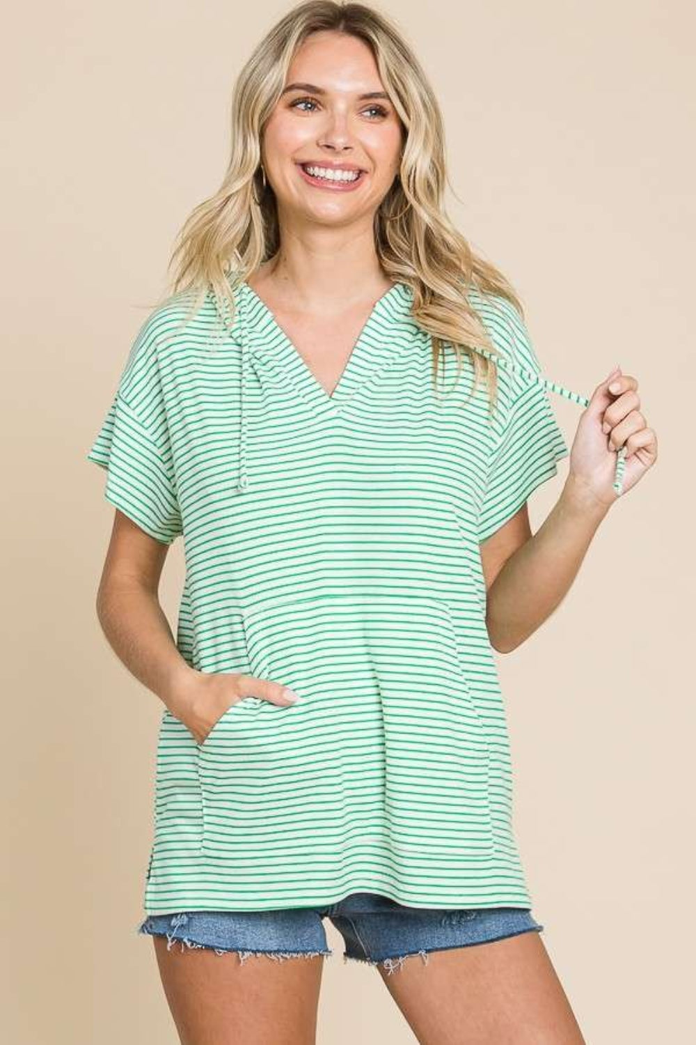 Culture Code Full Size Striped Short Sleeve Hooded Top *