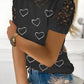 Full Size Lace Detail Heart Round Neck Short Sleeve Top