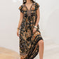Ruffled Printed Tie Neck Cap Sleeve Dress