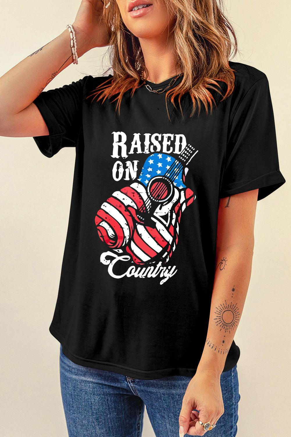 Full Size RAISED ON COUNTRY Round Neck T-Shirt