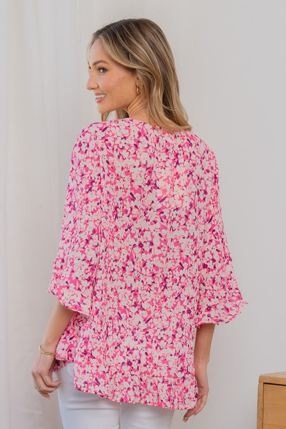 Sew In Love Full Size Floral V-Neck Flounce Sleeve Top *