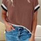 Color Block Round Neck Cap Sleeve T-Shirt