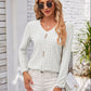 Full Size Decorative Button Openwork V-Neck T-Shirt