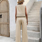 Round Neck Sleeveless Top and Wide Leg Pants Set