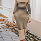 Striped V-Neck Long Sleeve Sweater Dress