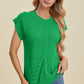 Double Take Full Size Cable-Knit Round Neck Cap Sleeve Sweater