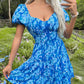Tied Smocked Printed Short Sleeve Dress