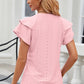 Full Size Eyelet Notched Flutter Sleeve T-Shirt
