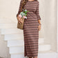 Slit Striped Round Neck Midi Dress