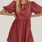 Oh Bow Ruched Puff Sleeve Mini Dress