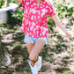 Peplum Printed Notched Short Sleeve Blouse