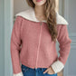 Zip Up Collared Neck Long Sleeve Cardigan