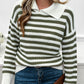 Striped Collared Neck Long Sleeve Sweater